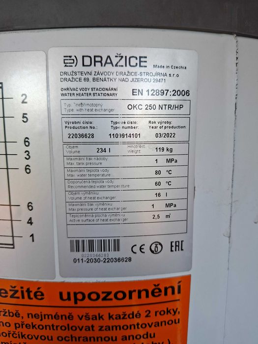 Bojler do pomp ciepła Drazice 234 l.