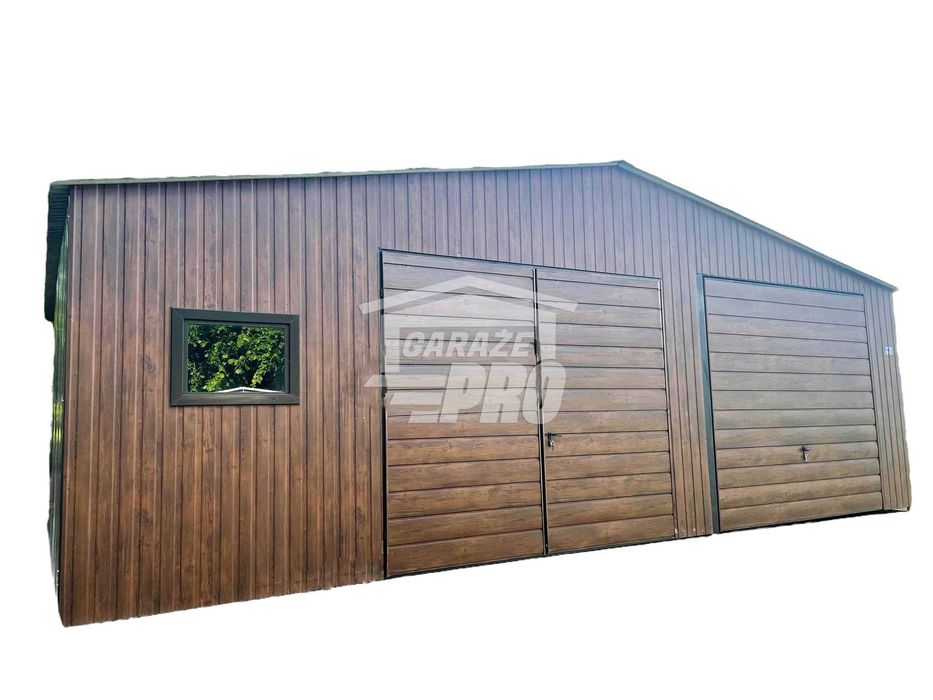 FOTO blaszany 9x6 2x Brama okno drewnopodobny  Dach dwuspadowy GP139