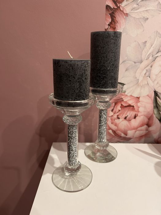 Dwa świeczniki z kryształkami + świece