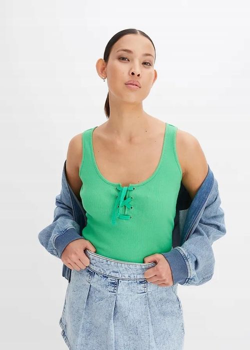 B.P.C top w prążek zielony ze sznurowaniem ^40/42