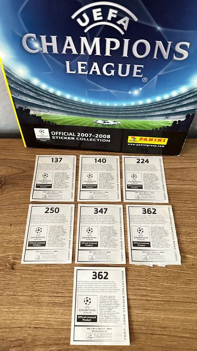 UEFA Champions League 2007/2008 zestaw 7 oryginalnych naklejek