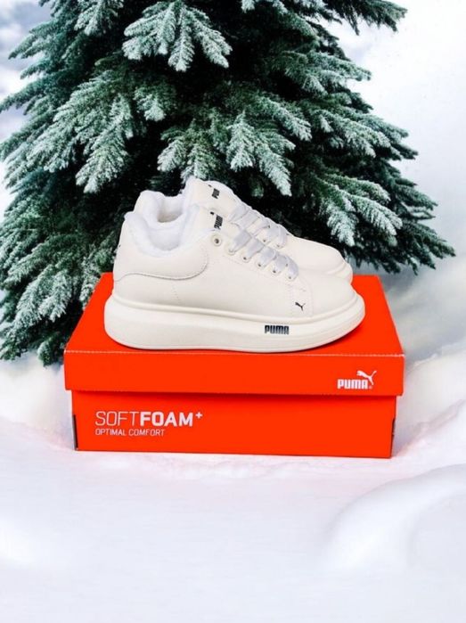 Женские зимние белые кроссовки puma/шкіряні жіночі кросівки пума
