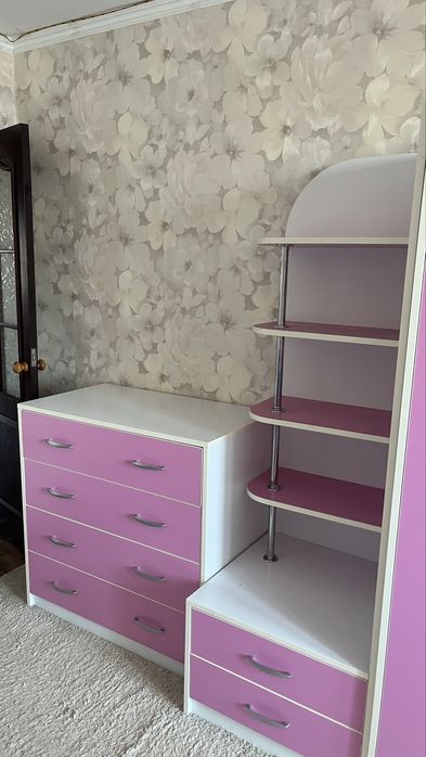 Мебель в детскую ( стол, полки, комод, шкаф вещевой, шкаф с поками )