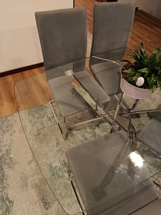 Mesa jantar topo vidro com 4 cadeiras
