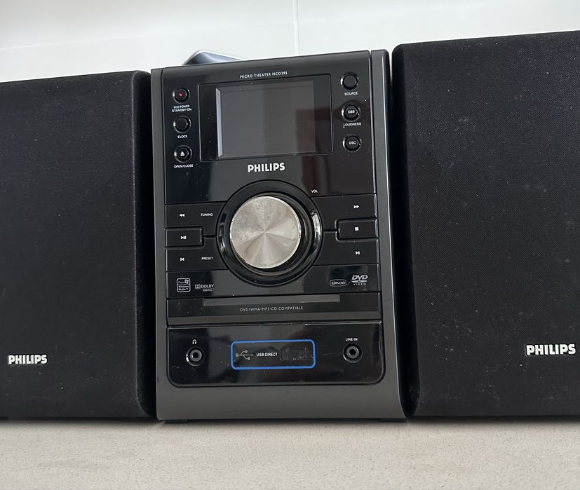 Aparelhagem / Sistema som Philips c/ rádio CD DVD USB comando e manual