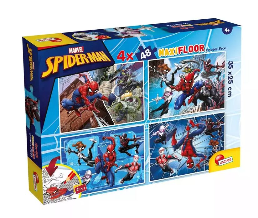 Puzzle podłogowe dwustronne Maxi 4x48 Spiderman. Lisciani