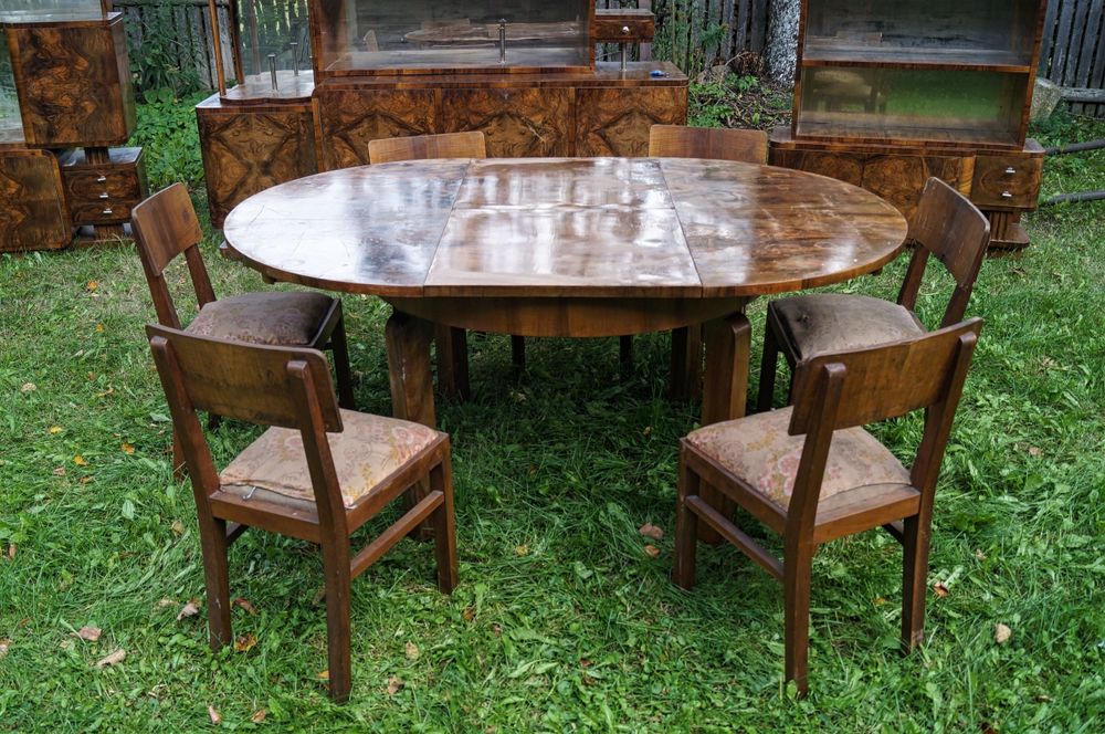 Jadalnia Art Deco Bufet Witryna Stół Krzesła Unikatowy Duży Komplet