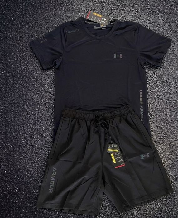 Чоловічий спортивний костюм літній футболка та шорти рашгард компресійний одяг для залу, спорту