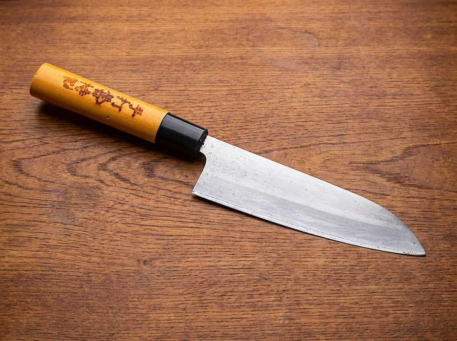 Japoński Nóż Santoku Koubai 170mm San-Mai Stal Węglowa Vintage