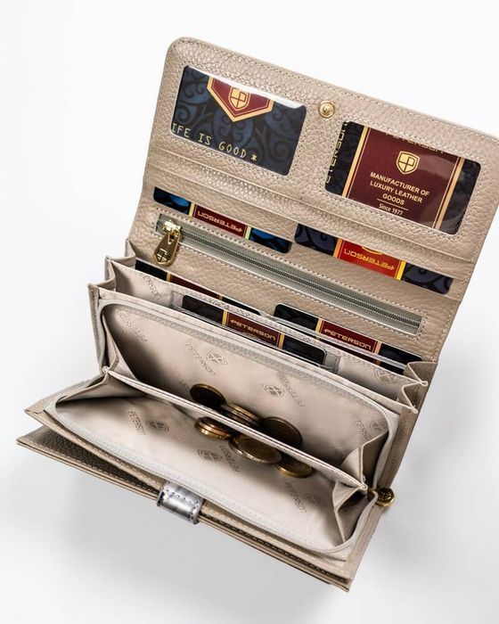 duży, skórzany portfel damski w motylki - peterson