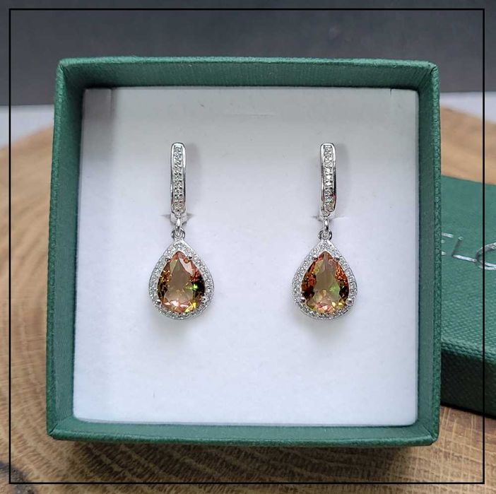 Wiszące kolczyki kropla z sułtanitem i cyrkoniami – Srebro 925