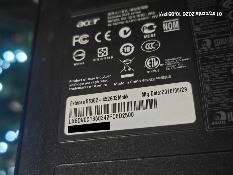 Laptop Acer Extensa 5635Z Intel Dual-Core T4500, 6GB RAM, Dysk 320GB