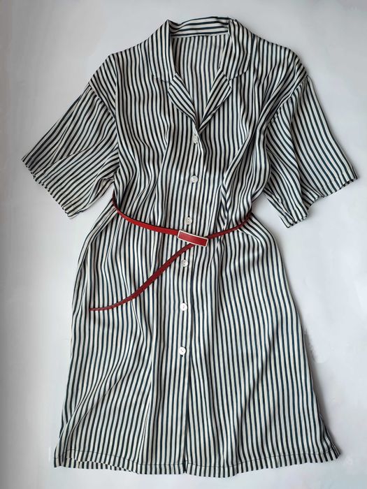 Натуральное 100% шелковое платье рубашка в полоску в бельевом стиле