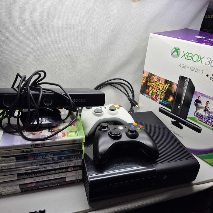 Konsola Xbox 360 2 pady Kinect 9 gier; Komis Jasło Igielna