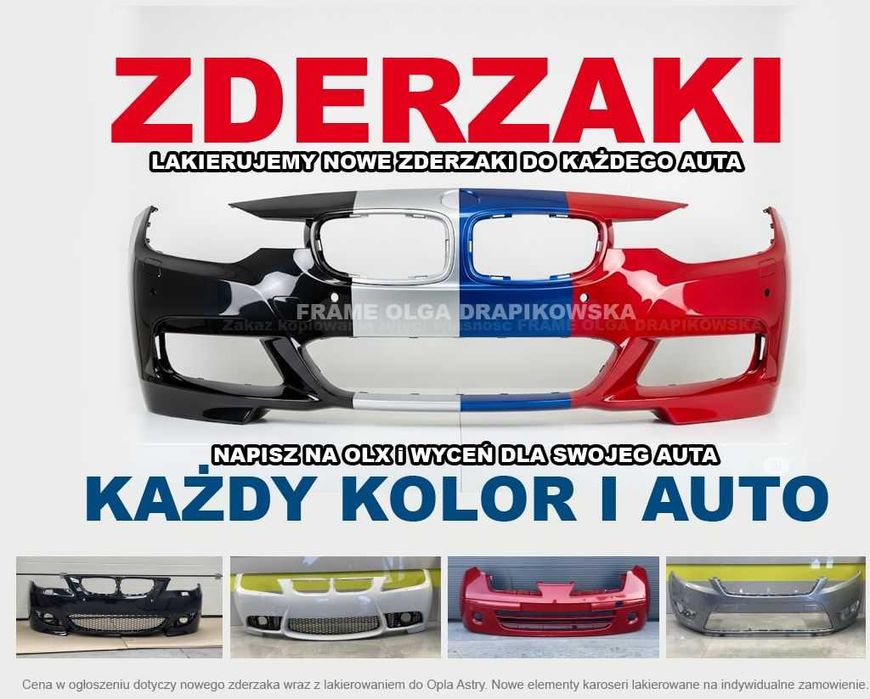 Nowe ZDERZAKI - dowolny KOLOR i każda MARKA - WYSOKA jakość - WYSYŁKA