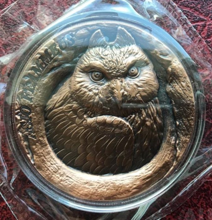 Монета Самоа 25 центів 2025 болотна (вухата) сова. Antique finish, ultra high relief