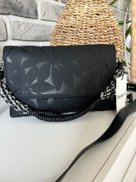 Desigual skóra ekologiczna czarna elegancka torebka NOWA dwa paski