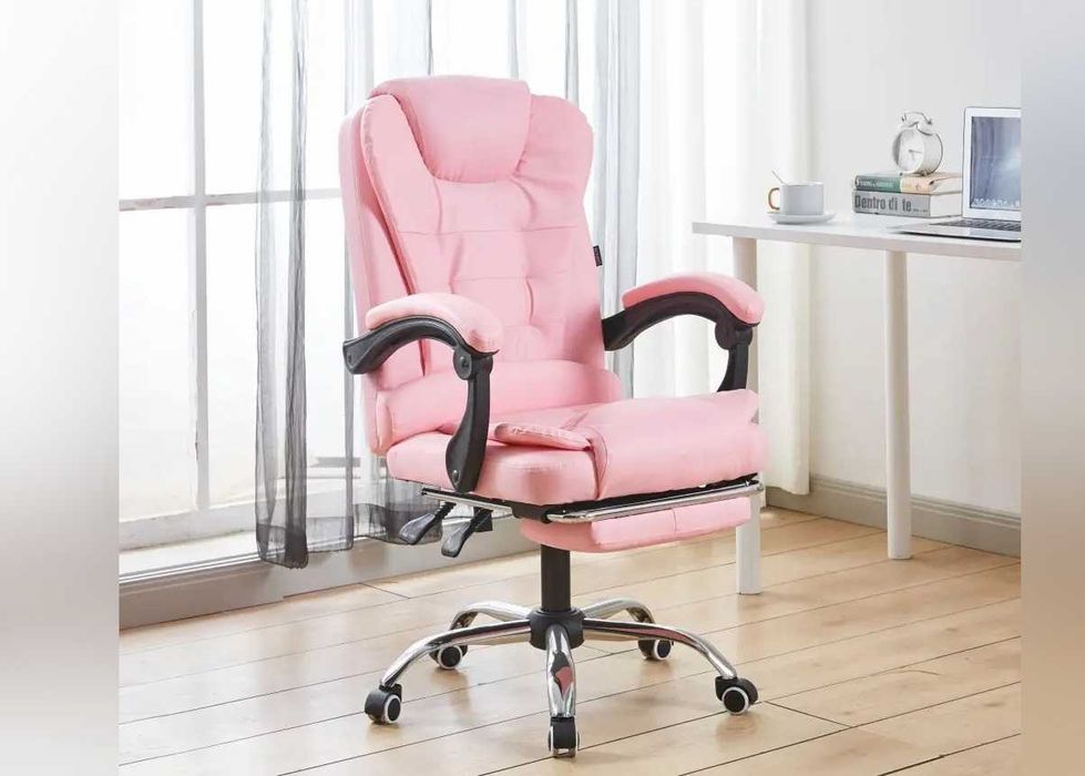 Крісло офісне на колесах BN6071 рожеве для комп'ютера з підставкою ніг