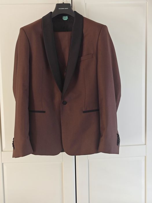 Brązowy smoking ślubny giacomo conti wełna 130s Zignone  182/104/90