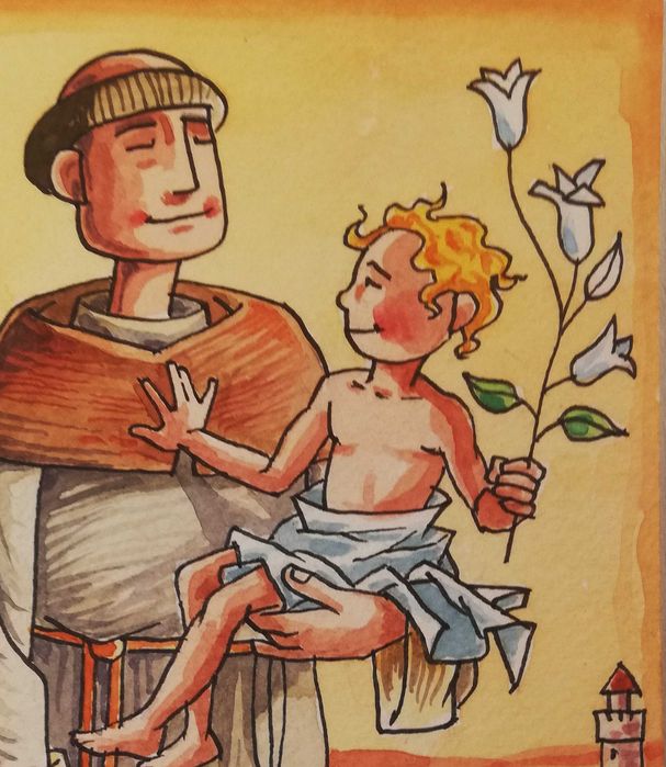 Aguarela. Santo António. Original de Carlos Marques