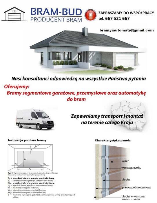 Producent Brama garażowa segmentowa Bramy garażowe przemysłowe 3,70*2