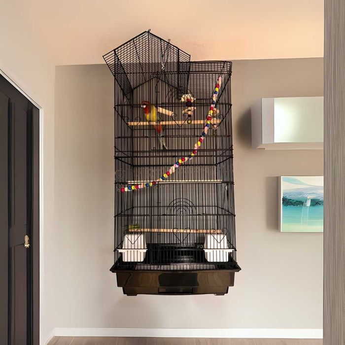 KLATKA dla papug ptaków DUŻA z drabinką huśtawką i KARMNIKAMI 99 cm