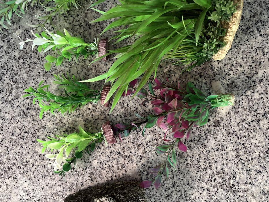 Plantas artificiais e decoração aquário
