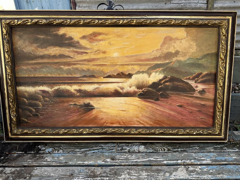 Картина маслом с рамкой раритет холст!