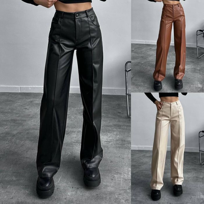 Штани жіночі еко шкіра на флісі . Штани палаццо зі стрілками