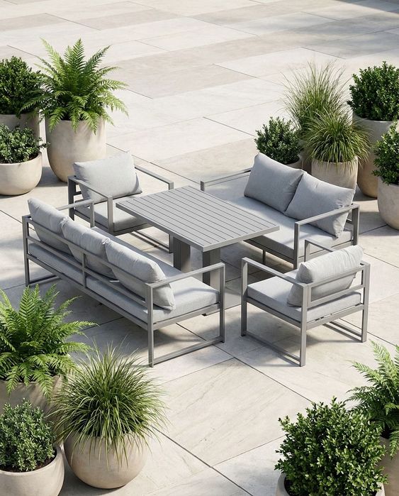 Meble ogrodowe STALOWE | zestaw wypoczynkowy 2x SOFA STÓŁ 2 FOTELE HIT