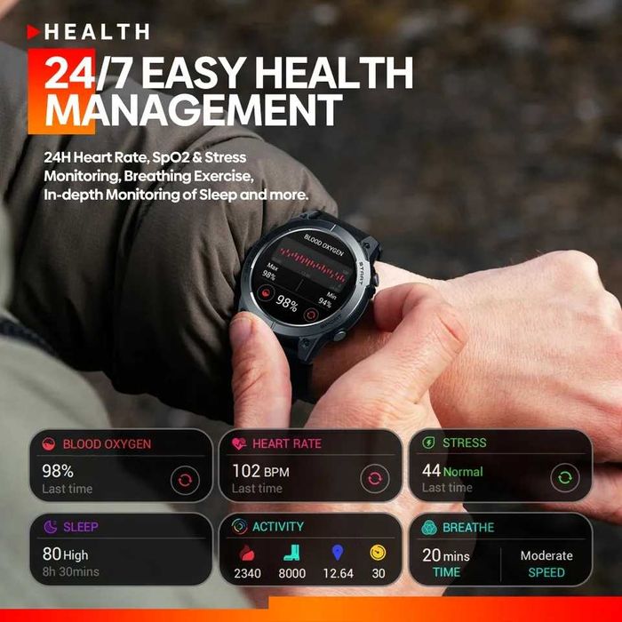 Zeblaze Stratos 3 GPS Amoled GorillaGlass Nowy Folia Orange Smartwatch