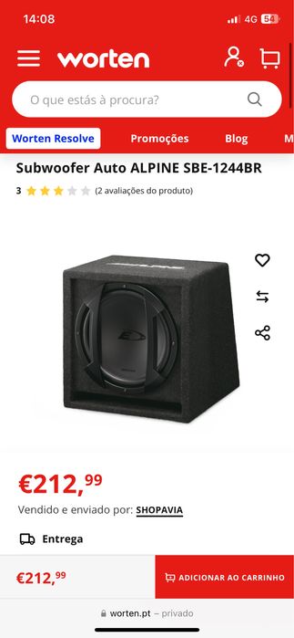 Subwoofer Auto ALPINE SBE-1244BR