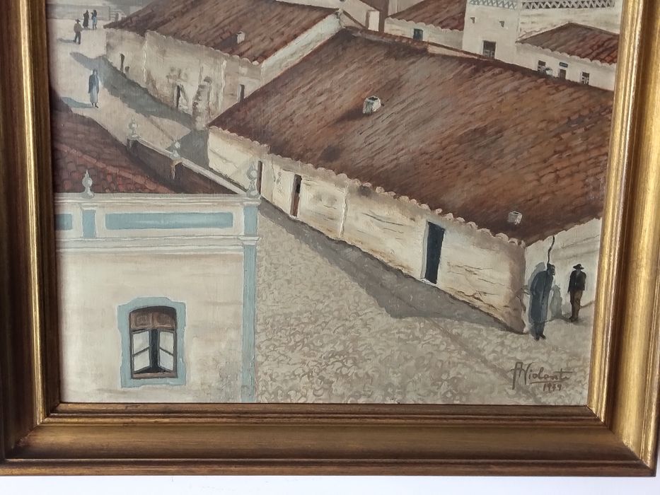Aldeia alentejana a óleo, original, pelo pintor alentejano Violante
