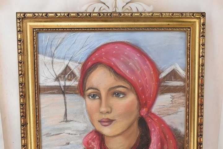 T. Axentowicz - Góralka - Stary Portret Obraz Pastel