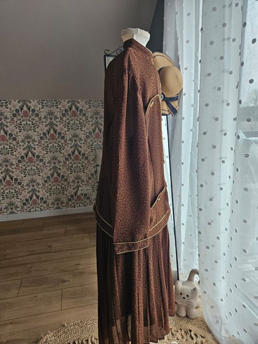 Vintage komplet damski retro spódnica i koszula brązowy XL
