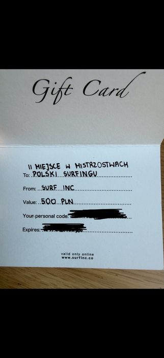 Voucher do surf.inc o wartosci 500zł