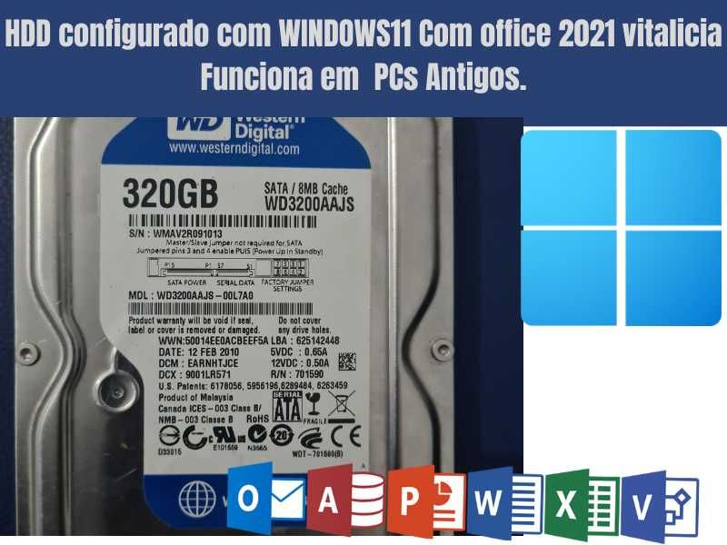 WD Hdd de 320 GB com Windows 11 e office 2021 instalado