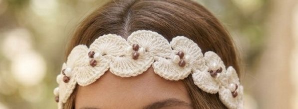 Szydełkowa opaska boho glamour biała