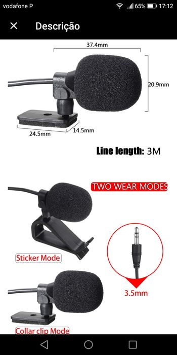 Microfone car auto 3,5mm