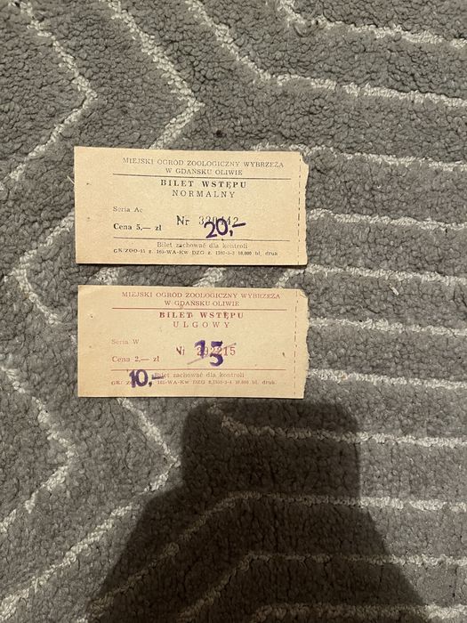 Stary bilet wstępu do ZOO w Gdańsku-oliwie 1984