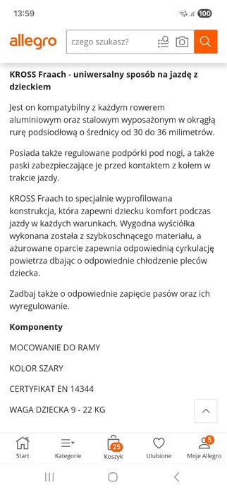 Fotelik rowerowy dla dziecka