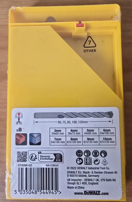 Dewalt набір сверл по бетону і цеглі . 3,4,5,6,7,8,9,10мм