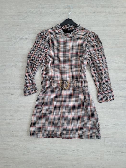 Sukienka ZARA mini długi rękaw pepitka kratka