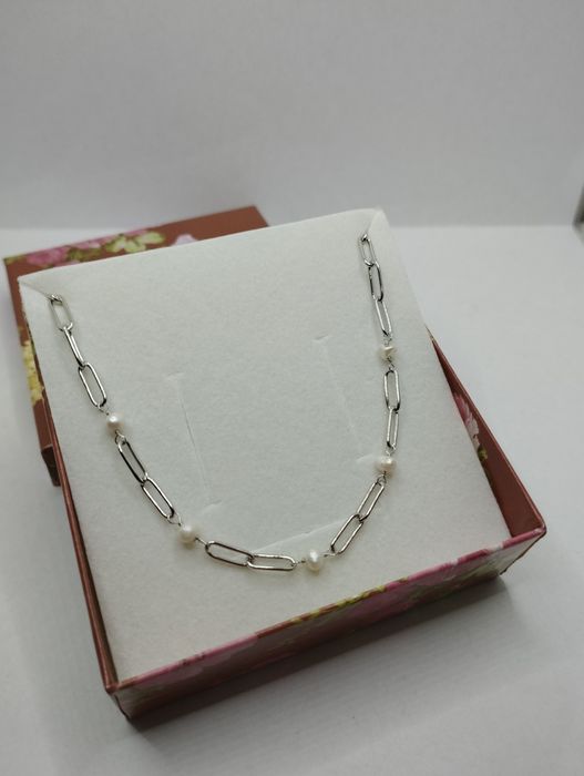 Srebrny naszyjnik z perełkami, próba 925, długość 41-44 cm