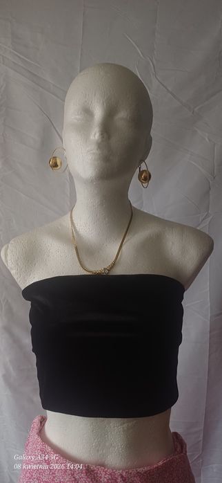 Top damski M/L czarny welurowy bandeau Stradivarius