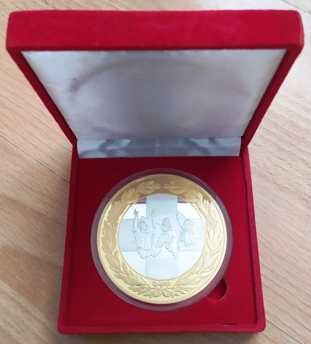Olbrzym CERTYFIKAT Moneta Medal Wilhelm Tell Etui KAPSEL SREBRO Oryginał