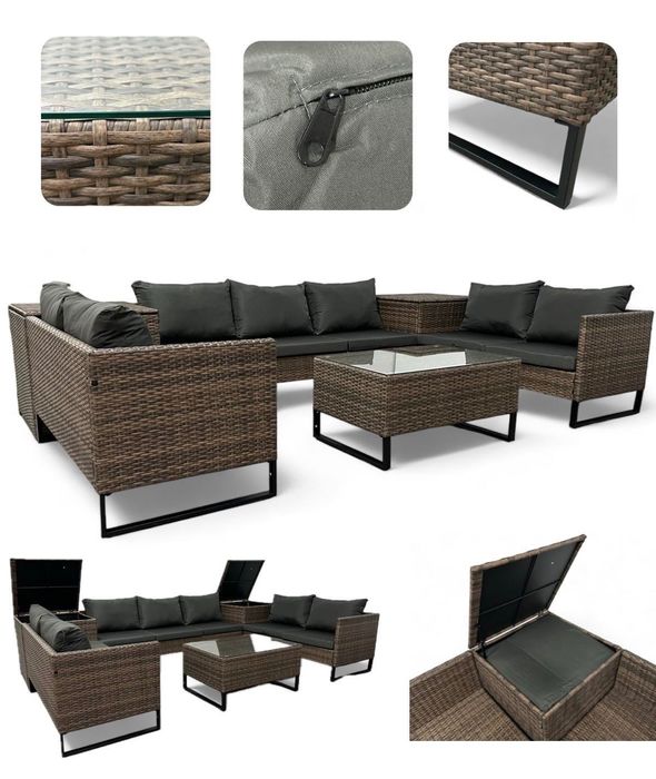 ZESTAW MEBLI OGRODOWYCH / Duży narożnik / Technorattan / 7 osobowy