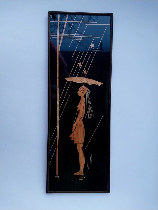 Панно настенное Дождик соломкой под стеклом в латунный рамке Одесса