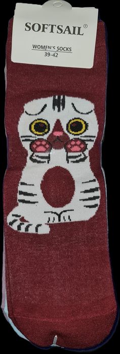 5 par skarpety damskie, rozmiar 39-42 bawełniane kolorowe z kotkiem