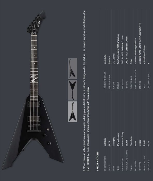 ESP LTD Vulture James Hetfield - Black Satin